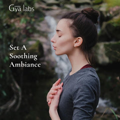 Calming meditation setup featuring the essential oil blend
