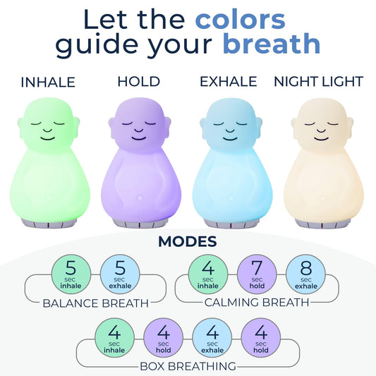 Mindsight Breathing Buddha night-light shows calming colors for stress relief