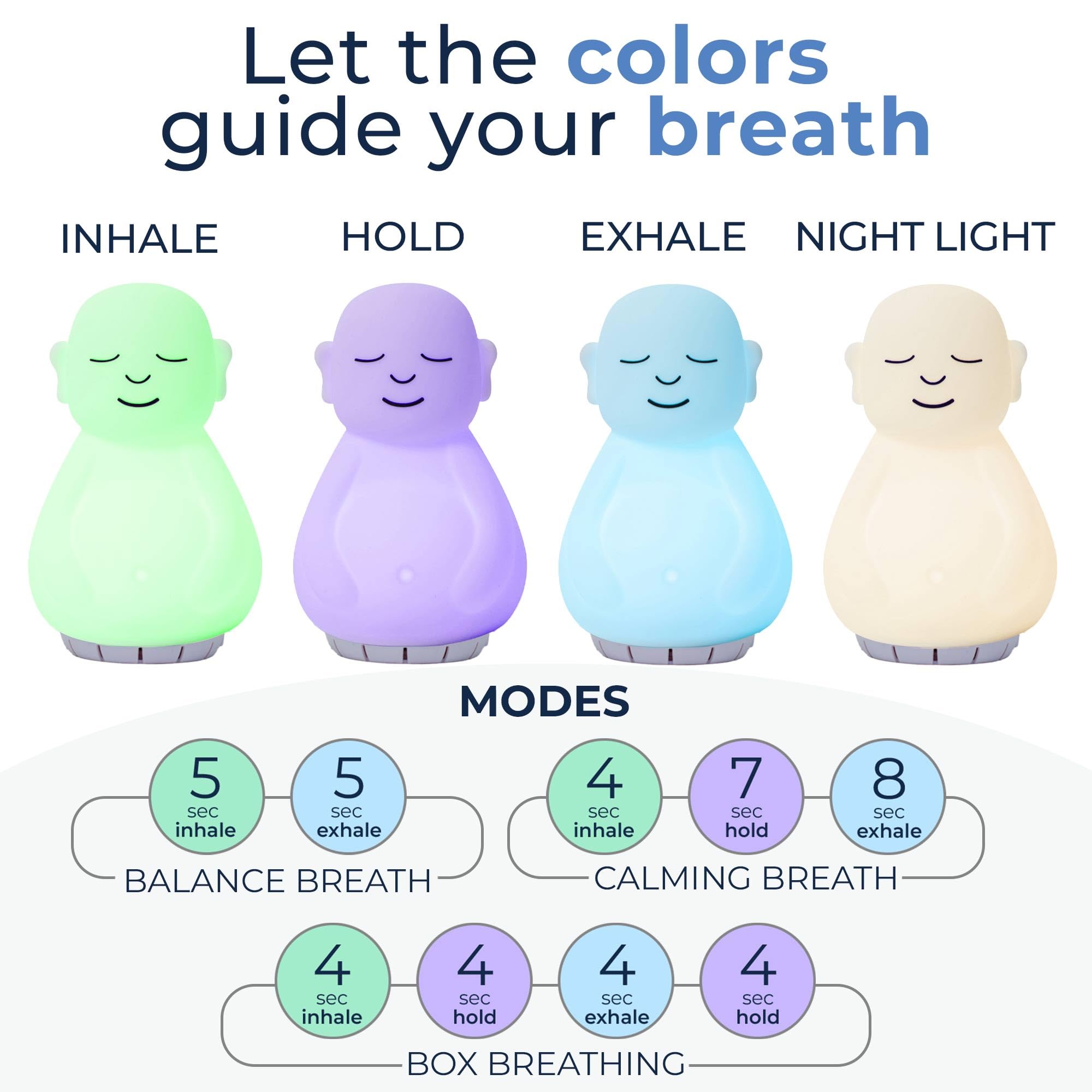 Mindsight Breathing Buddha night-light shows calming colors for stress relief