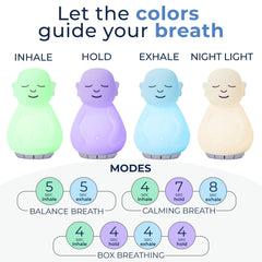 Mindsight Breathing Buddha night-light shows calming colors for stress relief