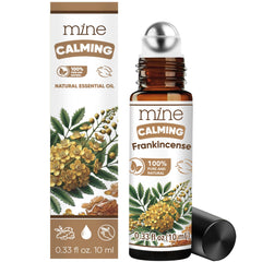 Mine Frankincense essential oil roll-on bottle on white background