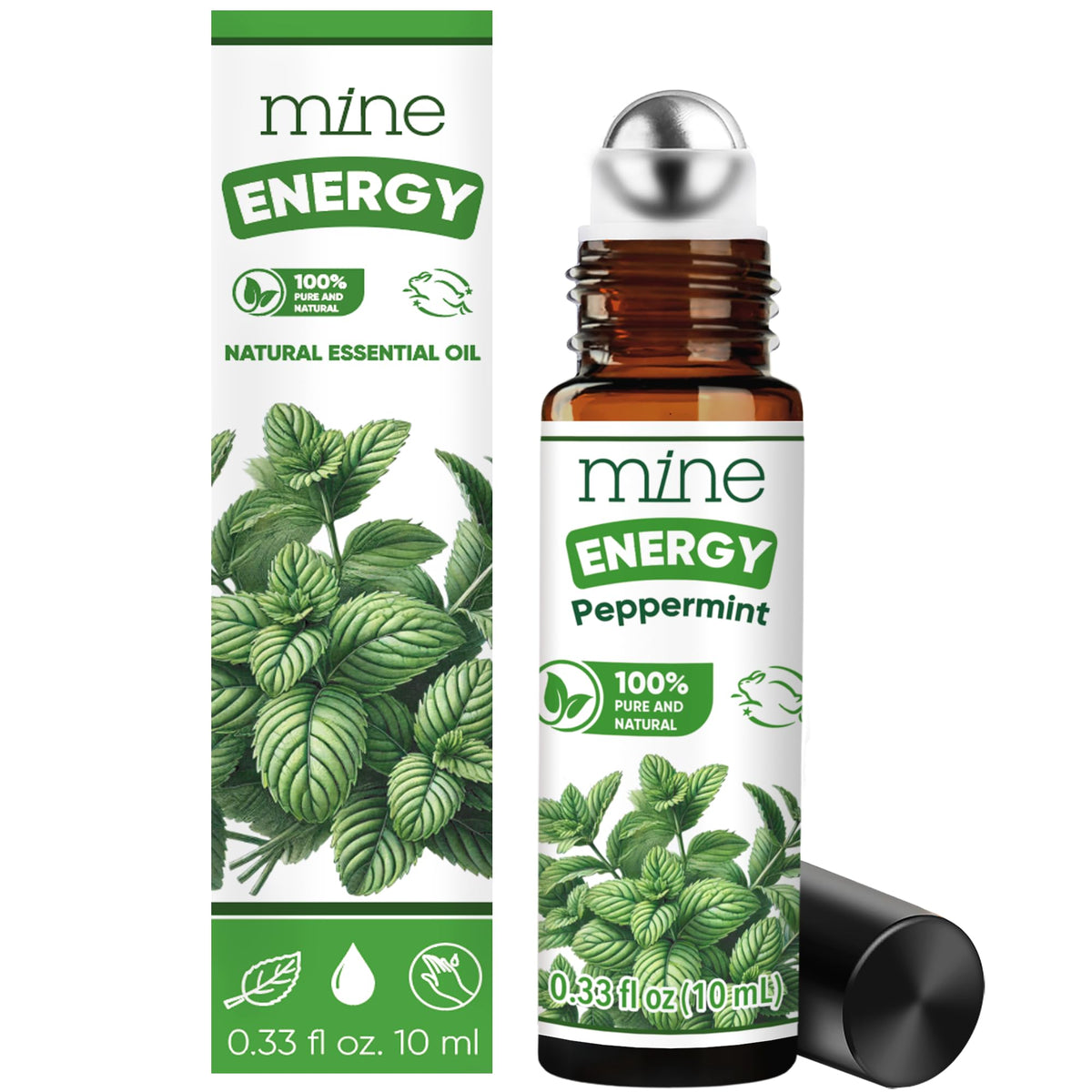 Mine Peppermint Essential Oil Roll On bottle on white background