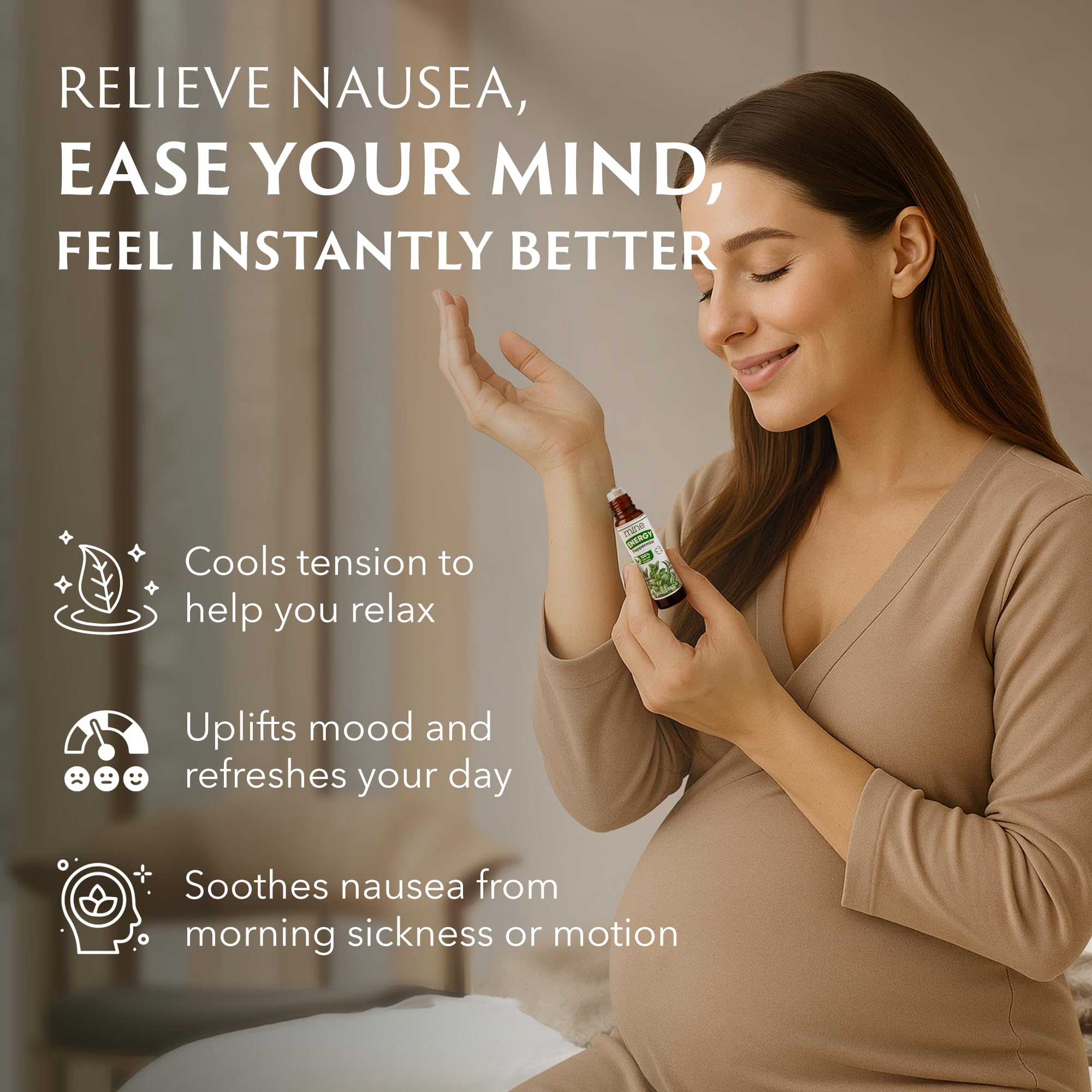 Peppermint leaves and natural ingredients for the roll-on