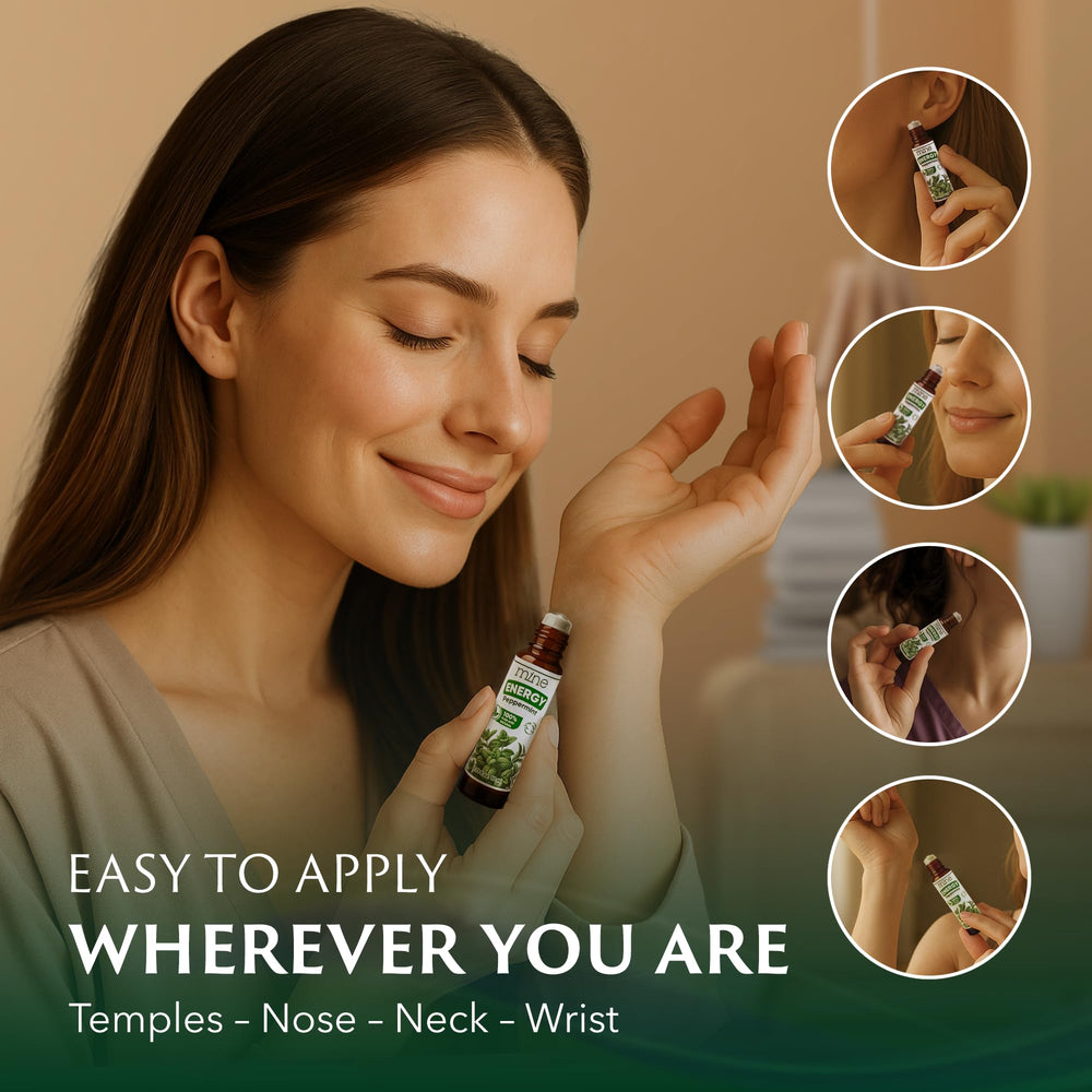 On-the-go peppermint essential oil roll-on in a travel-friendly bottle