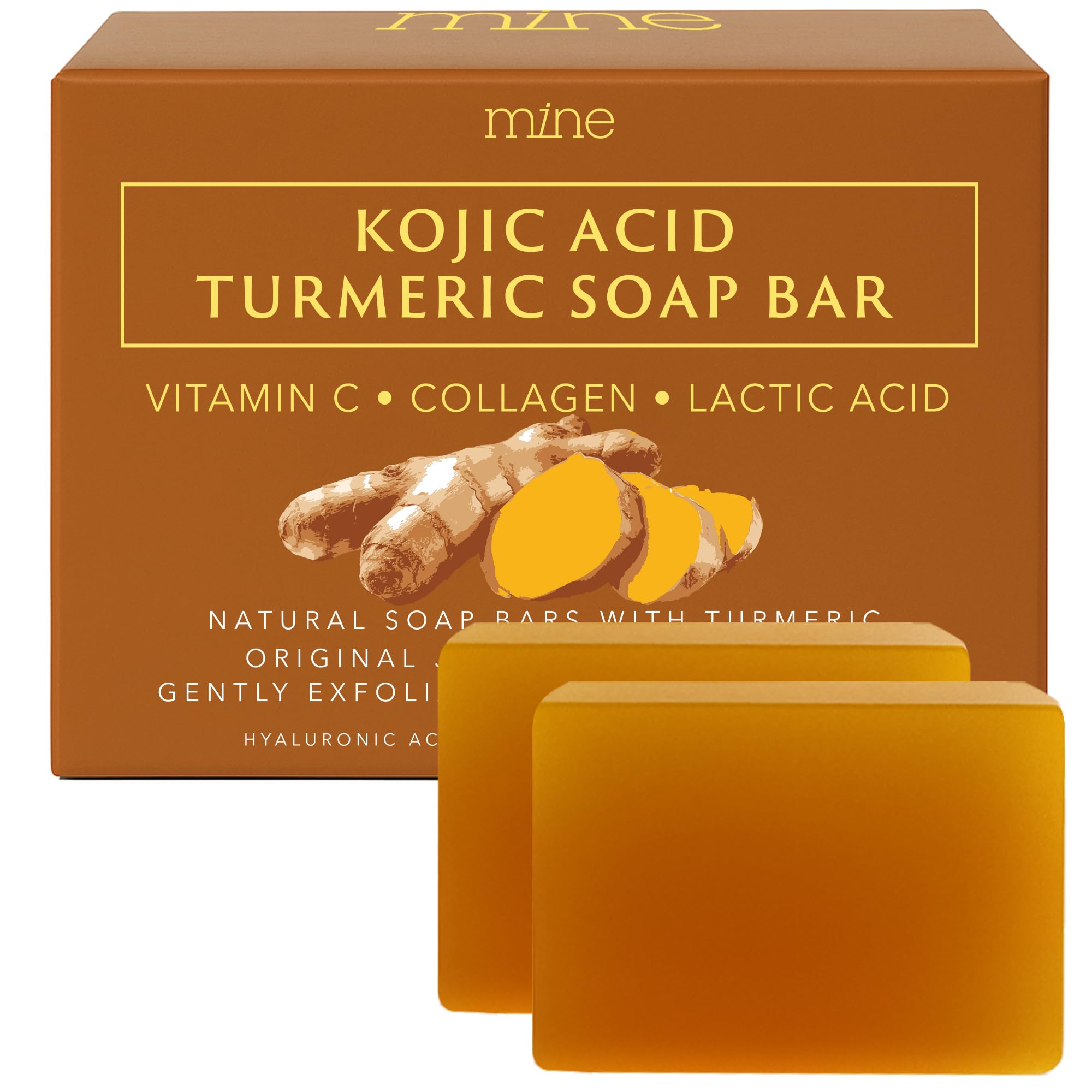 Mine Turmeric Kojic Acid Soap Bar lather reveals natural golden glow.