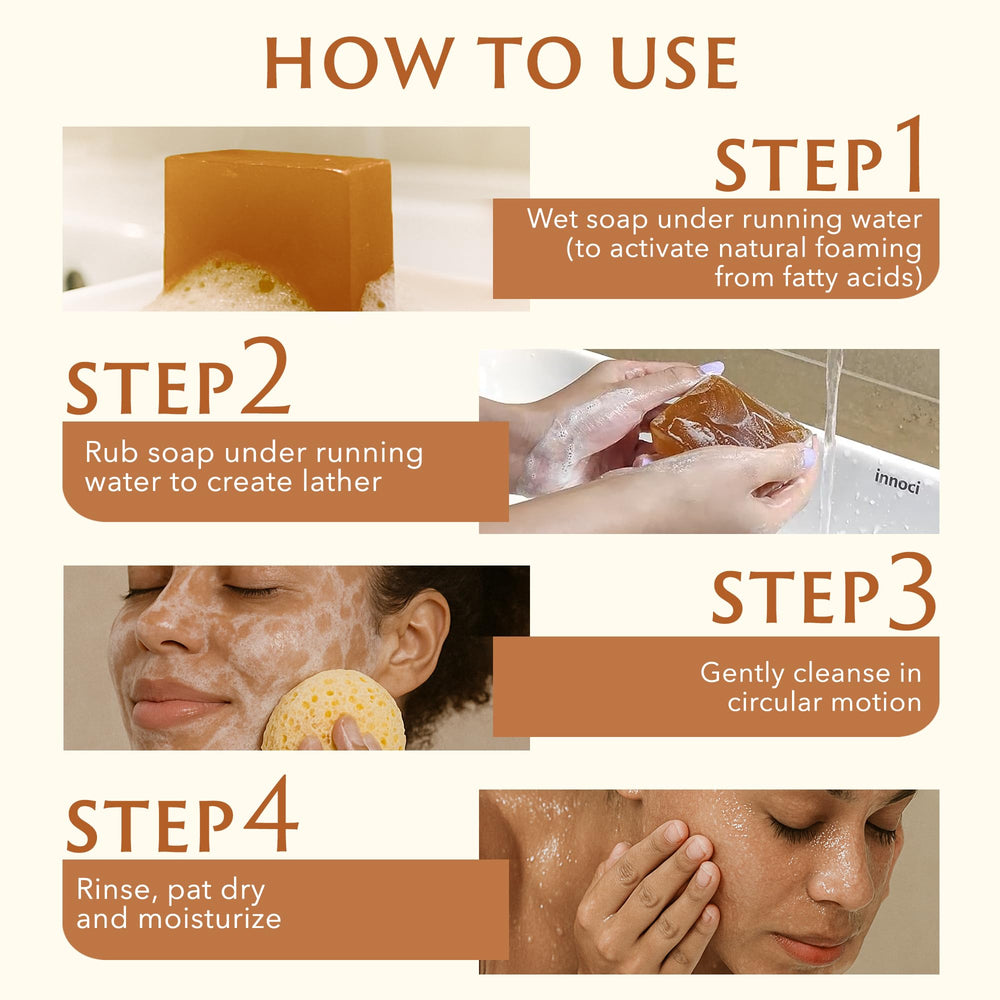 Mine Turmeric Kojic Acid Soap Bar on skin for face and body.