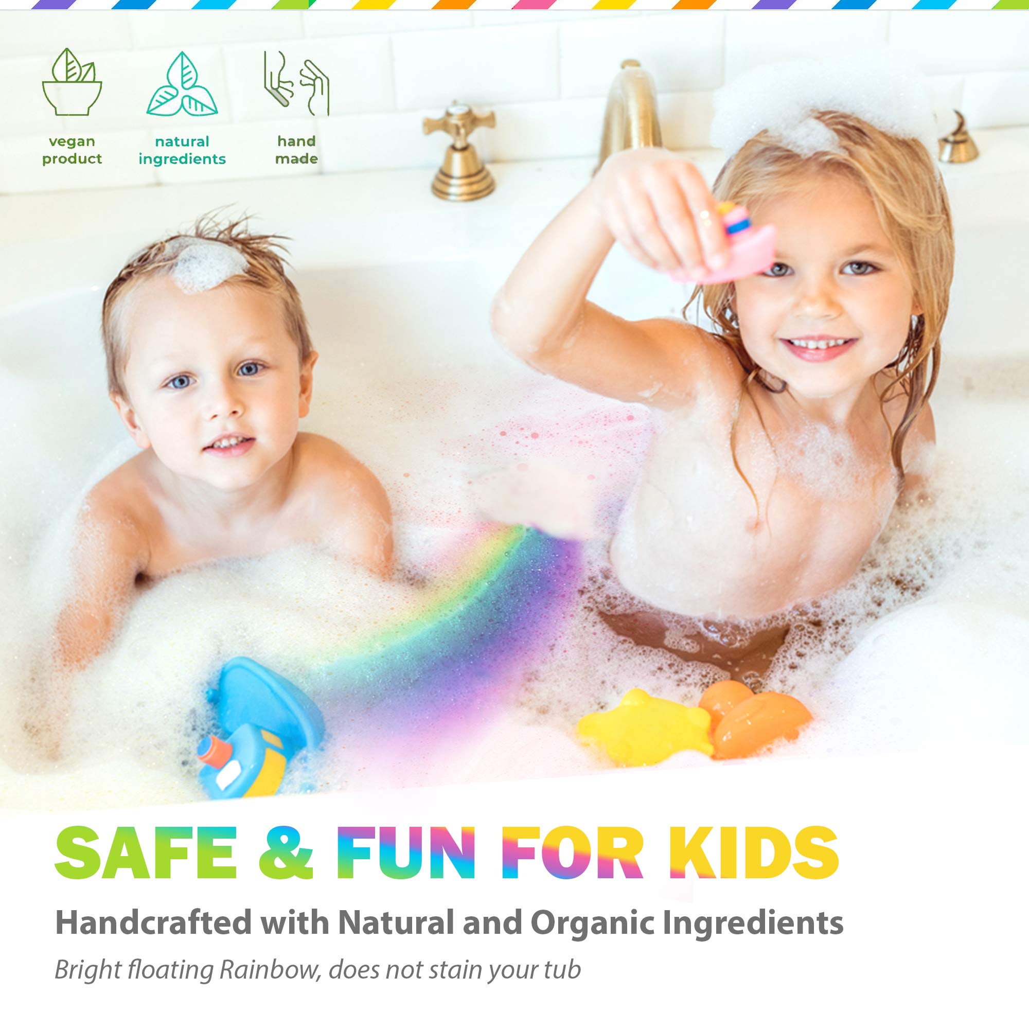 Mineral Me California organic shea butter bath bomb nourishes skin during playtime.
