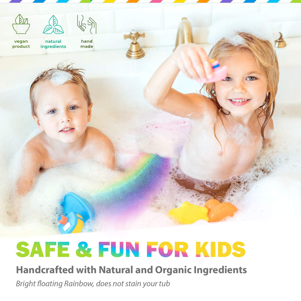 Mineral Me California organic shea butter bath bomb nourishes skin during playtime.