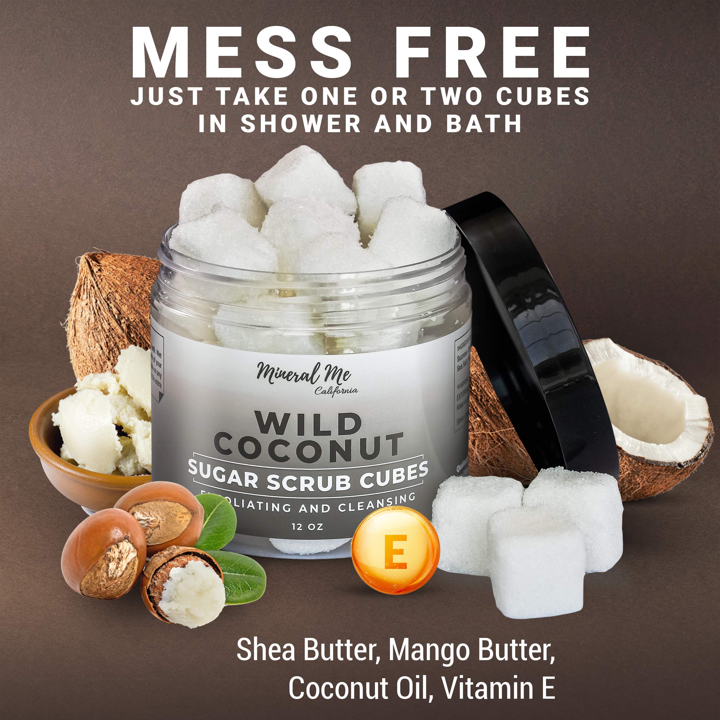 Shower routine with Mineral Me California exfoliation for smooth skin.
