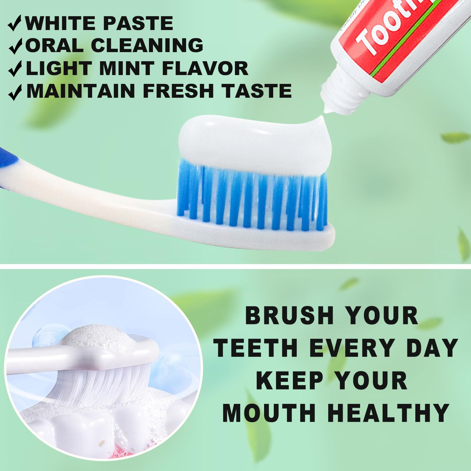 Mini toothpaste tube size 0.176 oz (5 g) with travel dimensions