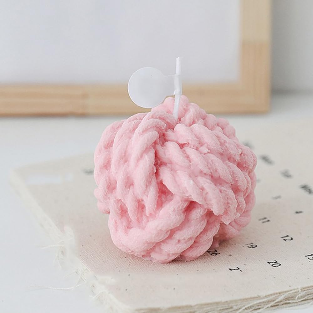 Pink Mini Yarn Aromatherapy Candle front view with natural soy wax