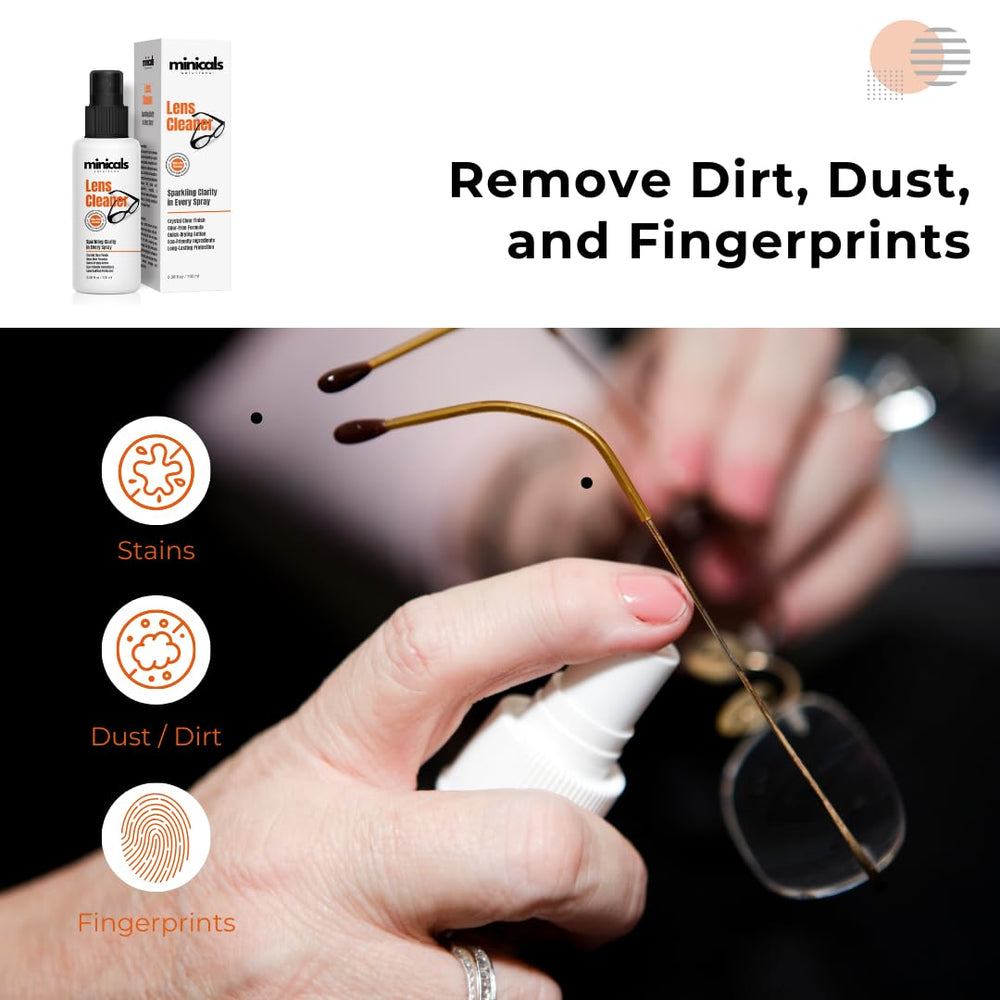 3.38 fl oz MINICALS eyeglass cleaner bottle with cloth