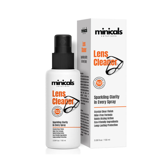 MINICALS eyeglass cleaner spray with built-in microfiber cloth in compact kit