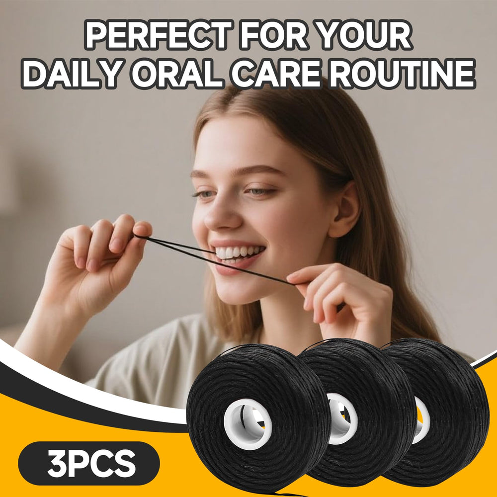 Person smiling after using bamboo charcoal floss refill