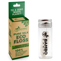 Mint dental floss in a refillable glass holder