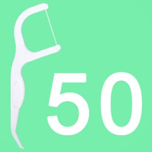 Mint dental floss picks packaging showing 50-count