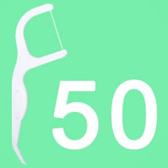 Mint dental floss picks packaging showing 50-count
