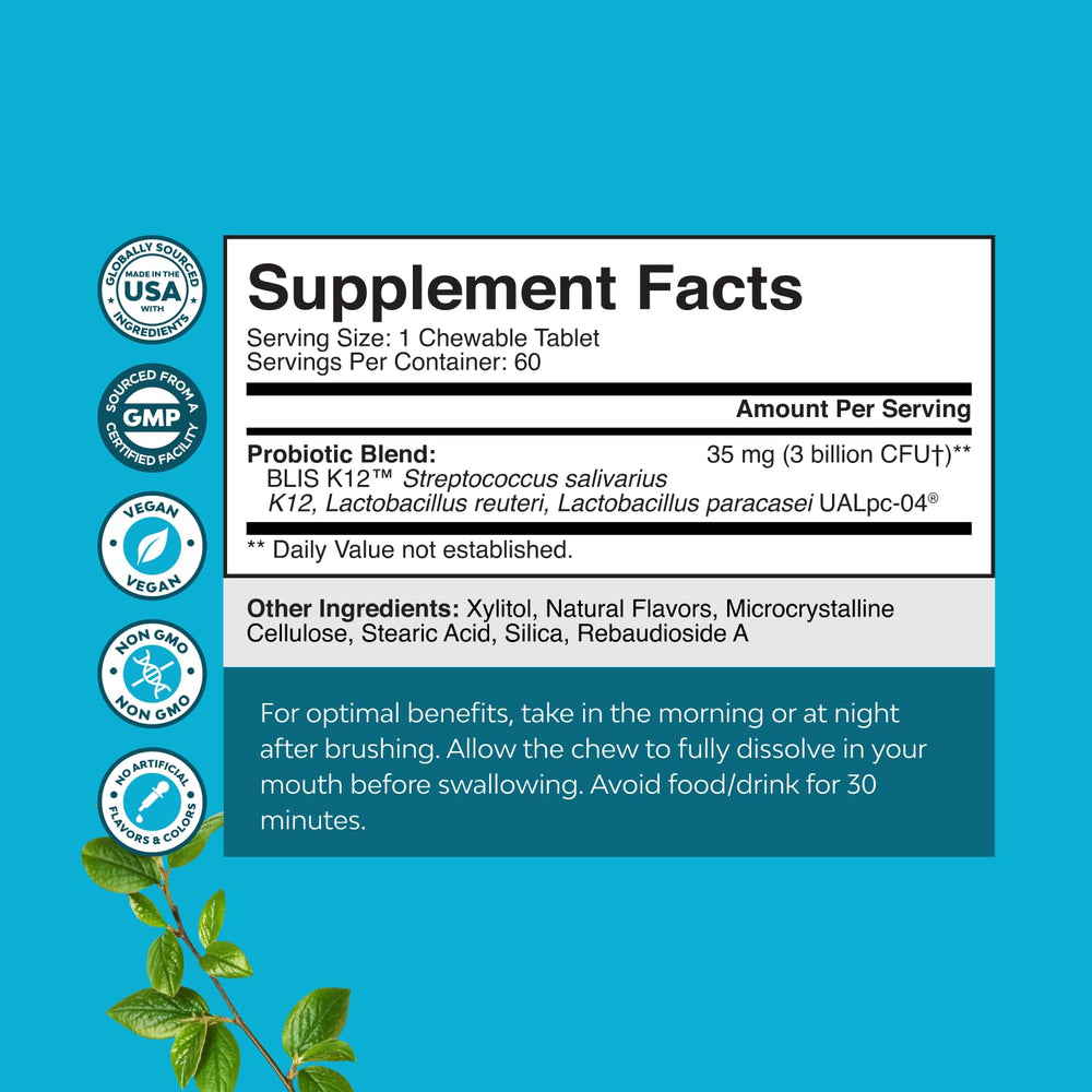 Mint-flavored chewable probiotic lozenges for oral health