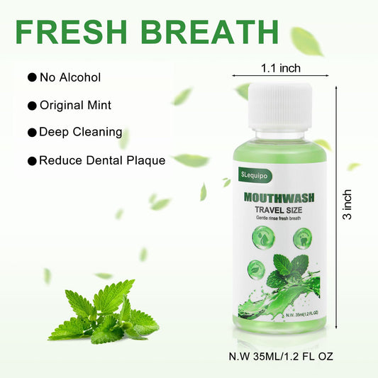 Mint flavor non-alcoholic travel mouthwash 35ml bottle close-up
