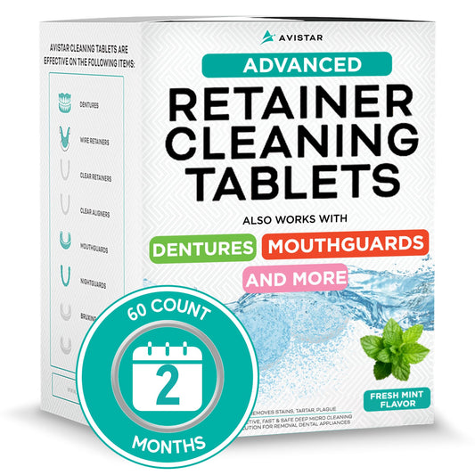 Mint flavor retainer cleaner tablets dissolving in water