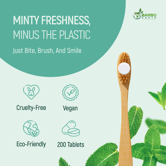 Mint-flavored chewable toothpaste tablets designed for travel