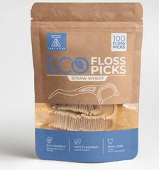 Front view of 100 Mint Floss Picks with straw wheat handle