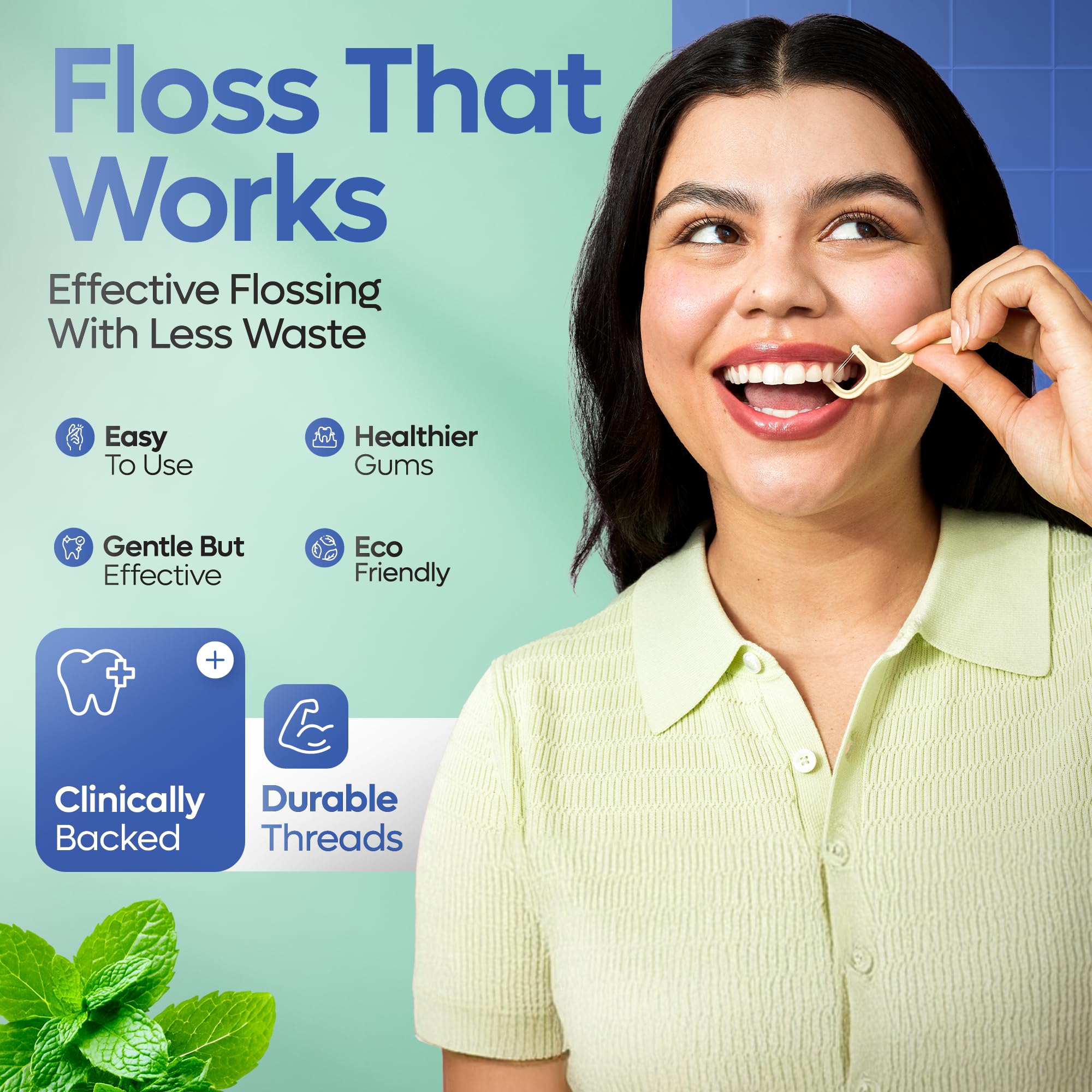 Mint-flavored floss picks with natural flavor.
