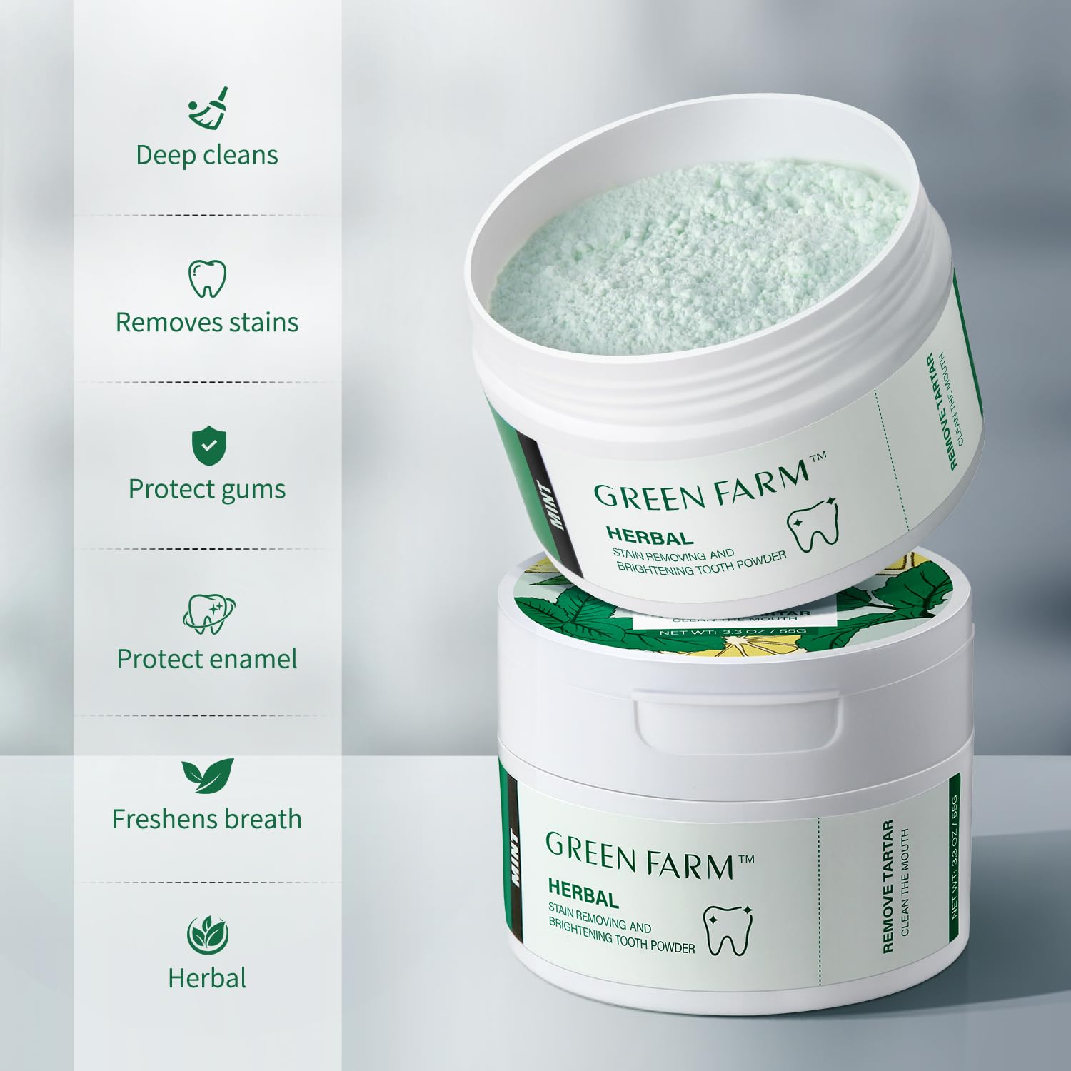 Mint-fresh breath achieved with natural peppermint