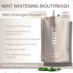 Close-up of Mint Mouthwash Refill bottle and melon splash