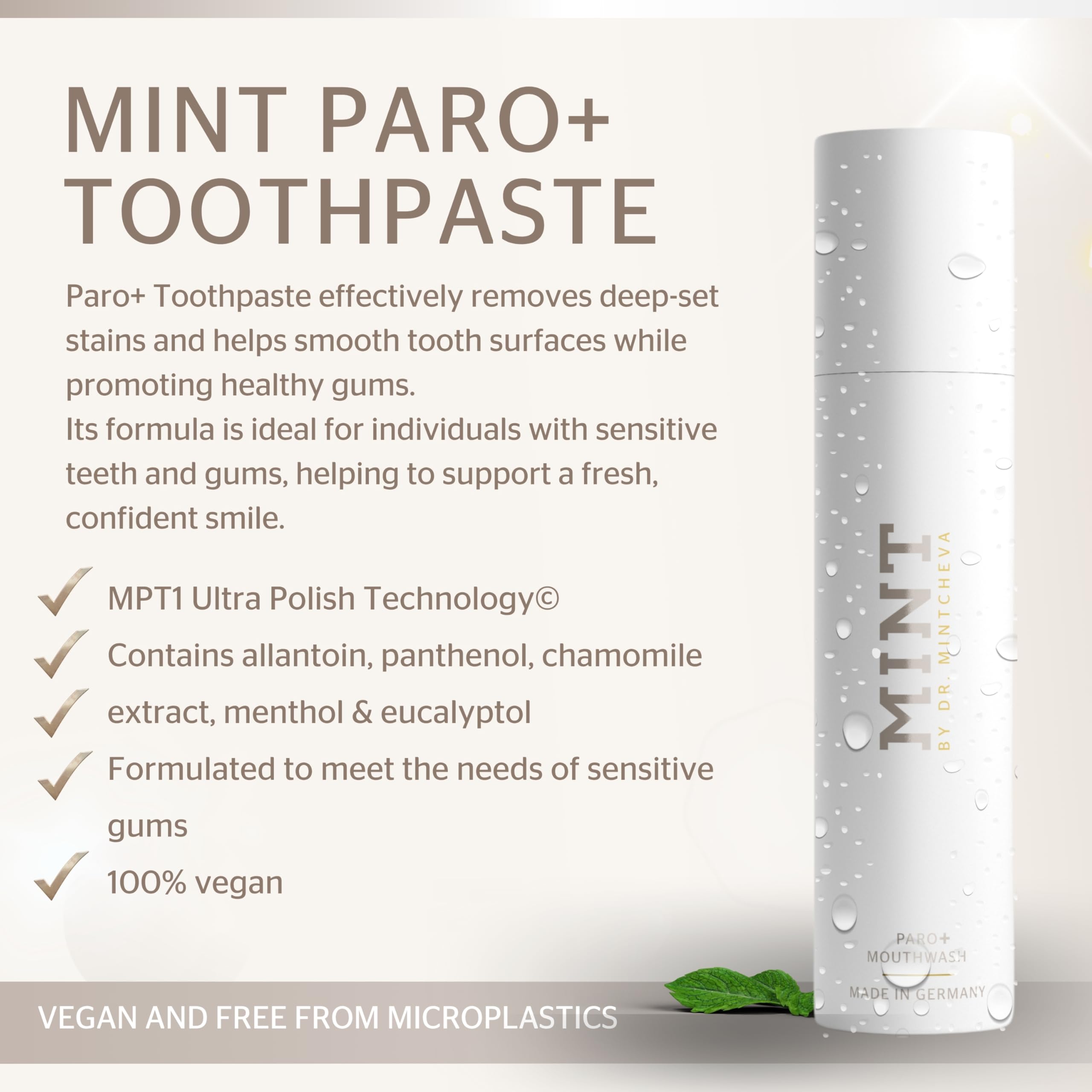 Person smiling with healthy teeth after using MINT PARO+