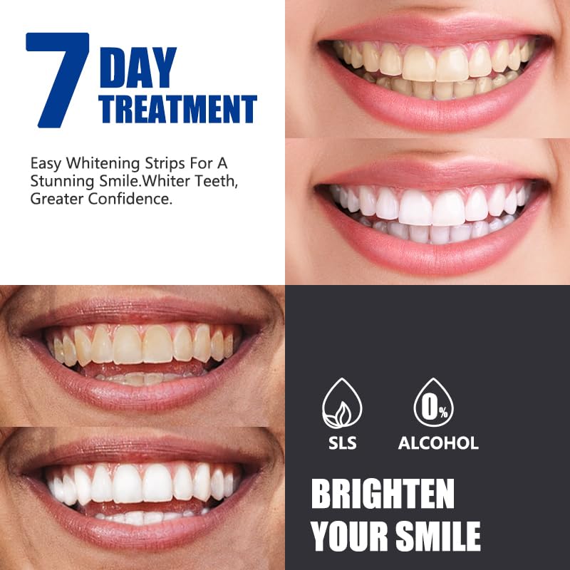 Applying mint whitening strip to teeth