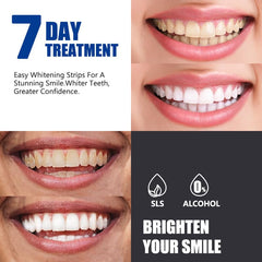Applying mint whitening strip to teeth
