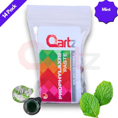 Toothbrush with mint-flavored tooth polish applied