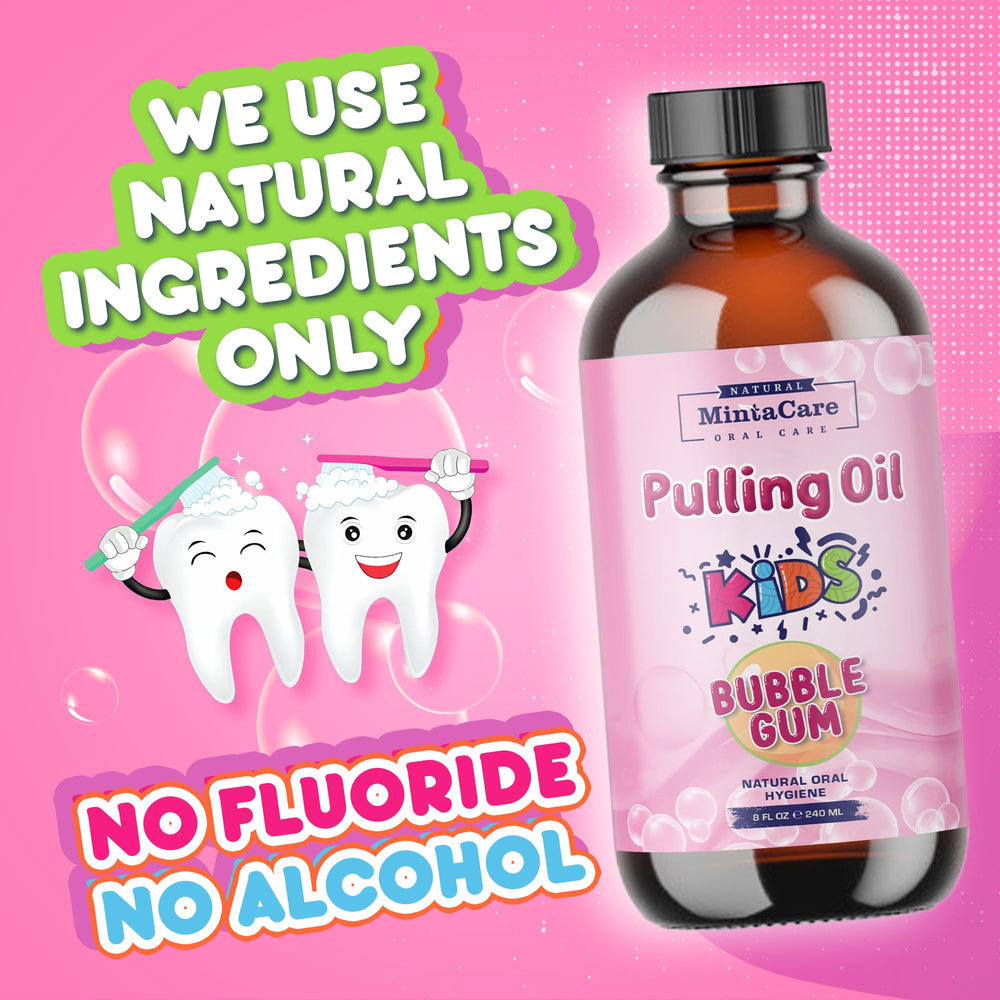 Bubble gum flavored oil pulling mouthwash for kids