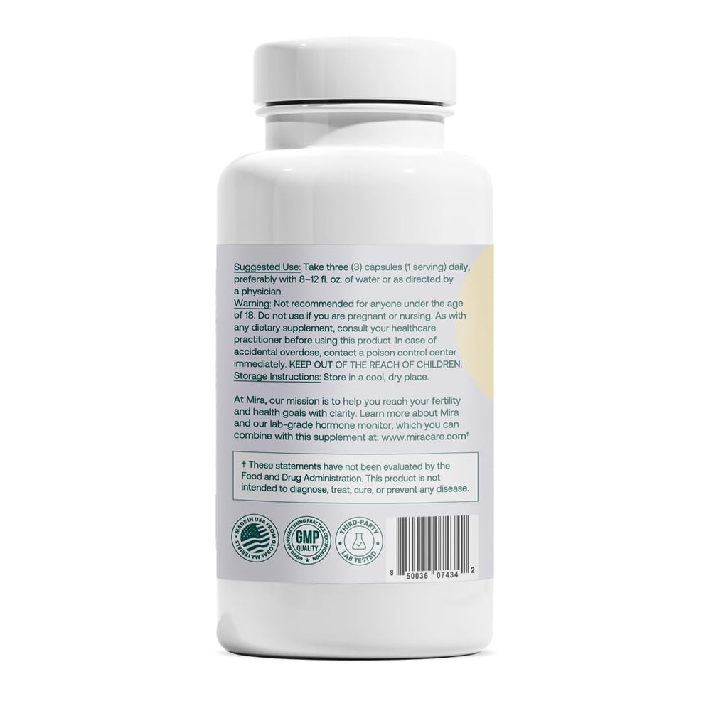 90-capsule bottle of MIRA PCOS supplement for 30 servings