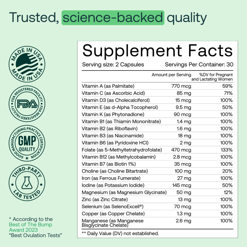 Nutrition facts and key minerals panel