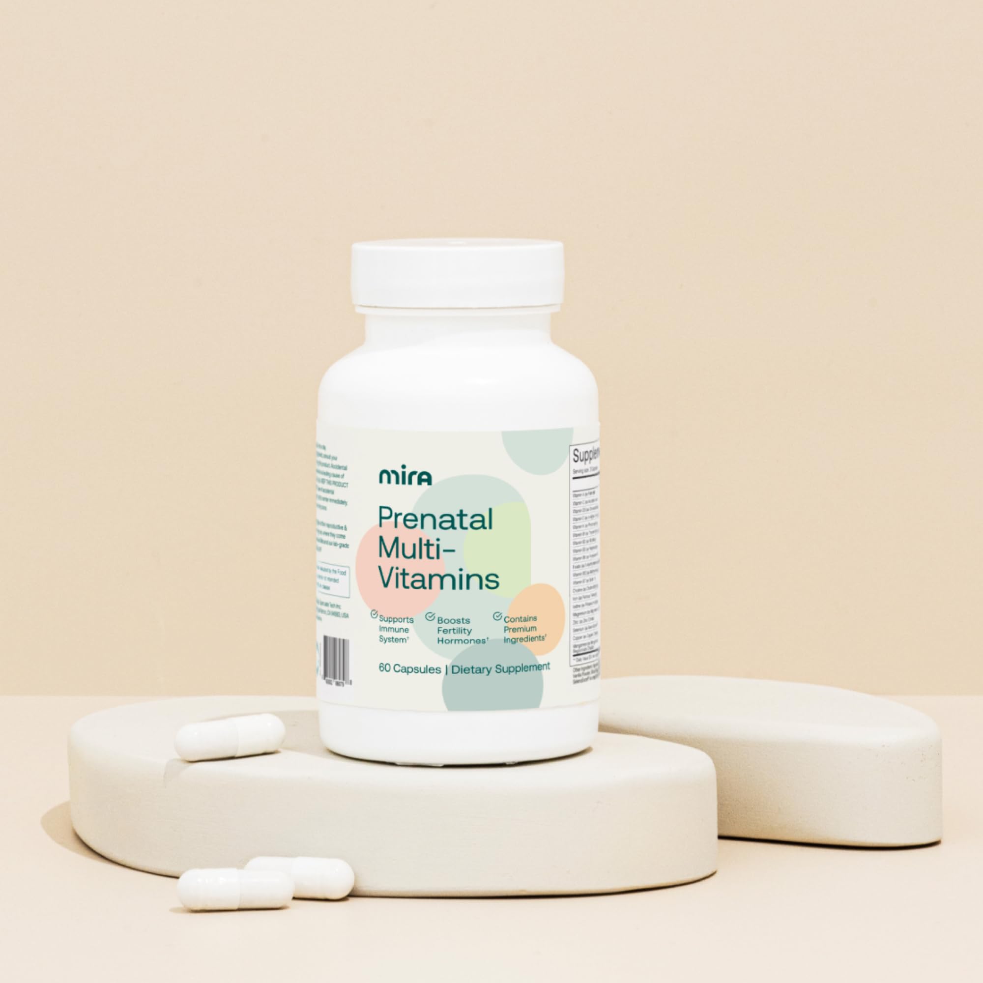 Front packaging of MIRA Prenatal Multivitamins 60 capsules