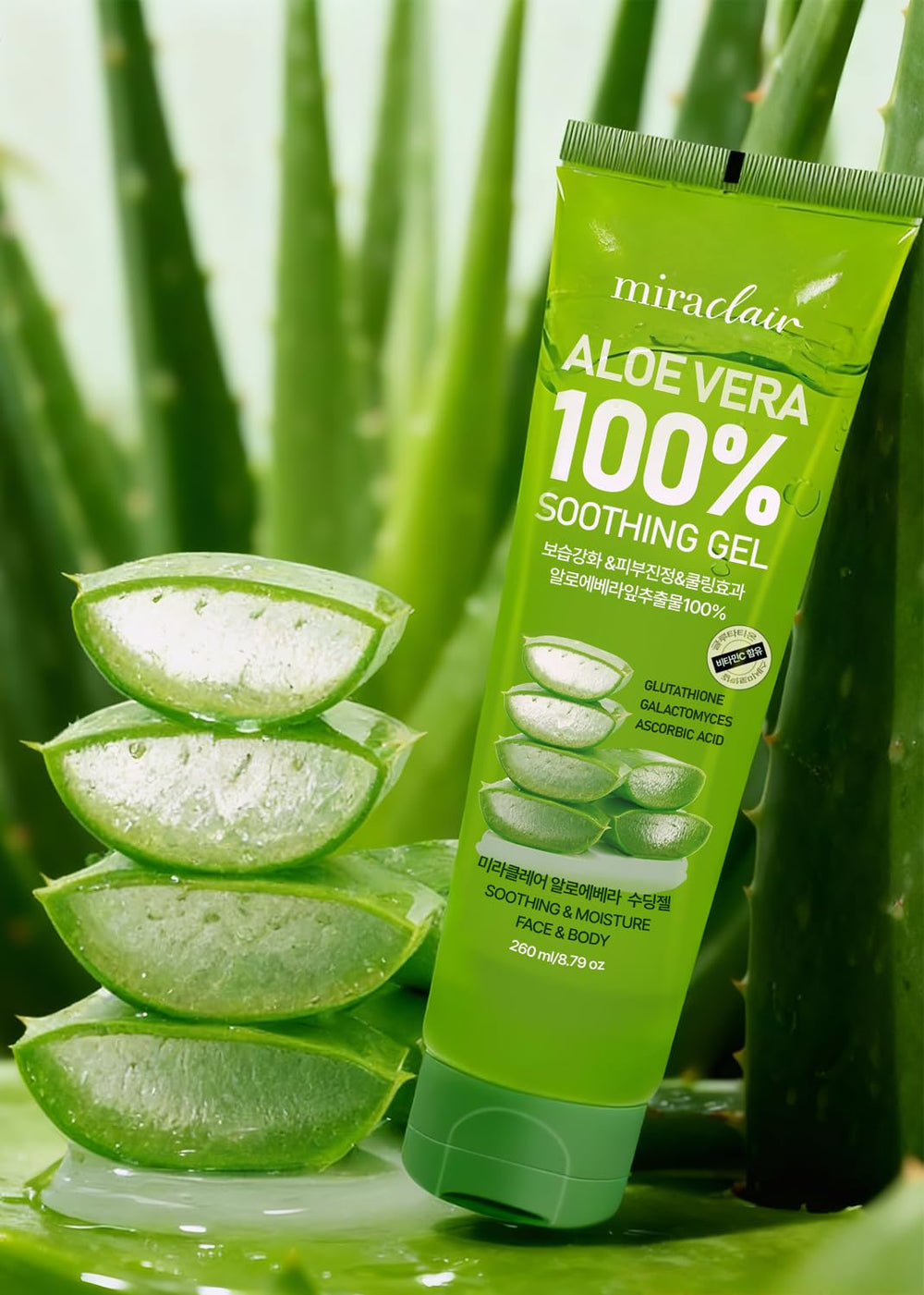 MIRACLAIR Aloe Gel being applied to the face for gentle hydration.