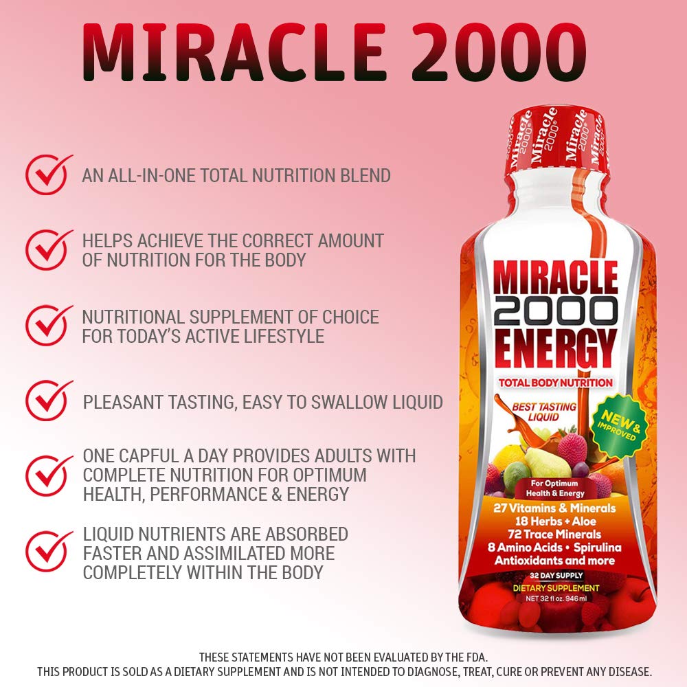Nutrition facts panel for Miracle 2000 liquid multivitamin