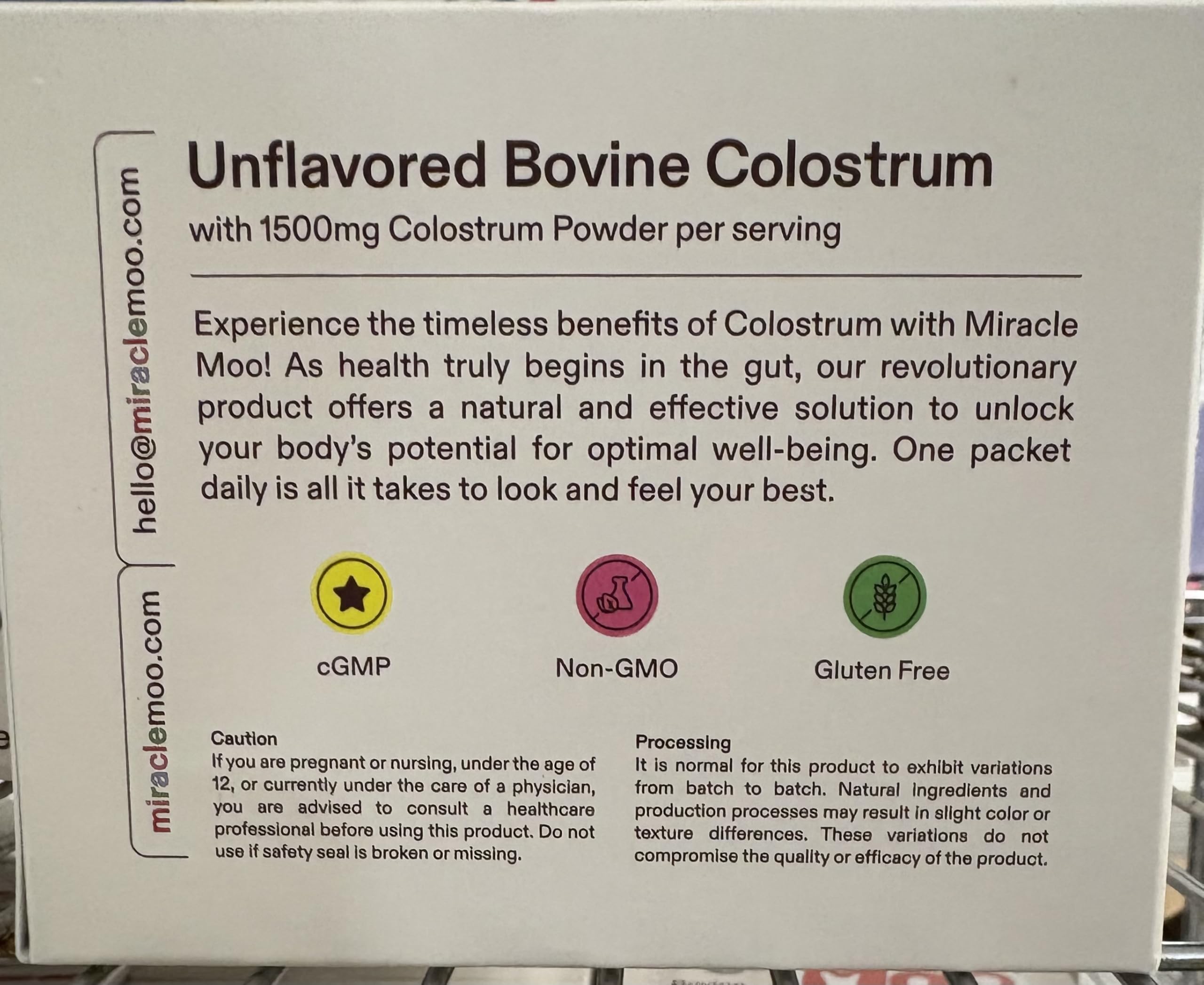 Grass-fed sourcing and packaging of Miracle Moo Colostrum