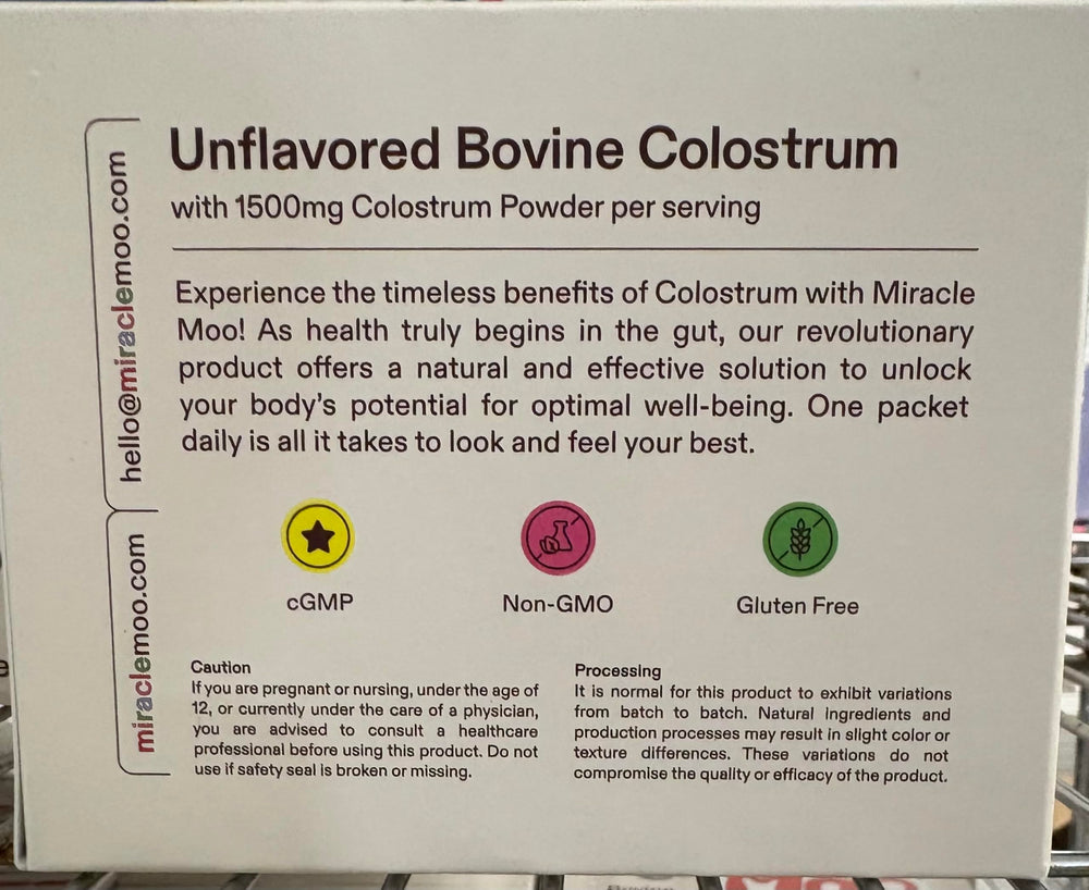 Grass-fed sourcing and packaging of Miracle Moo Colostrum