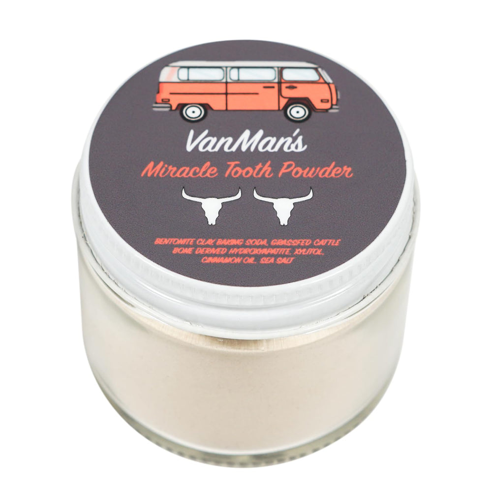Packaging for Vanman's Miracle Tooth Powder
