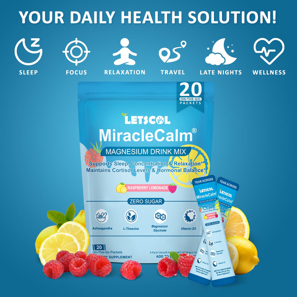Nutrition facts panel for MiracleCalm drink mix powder