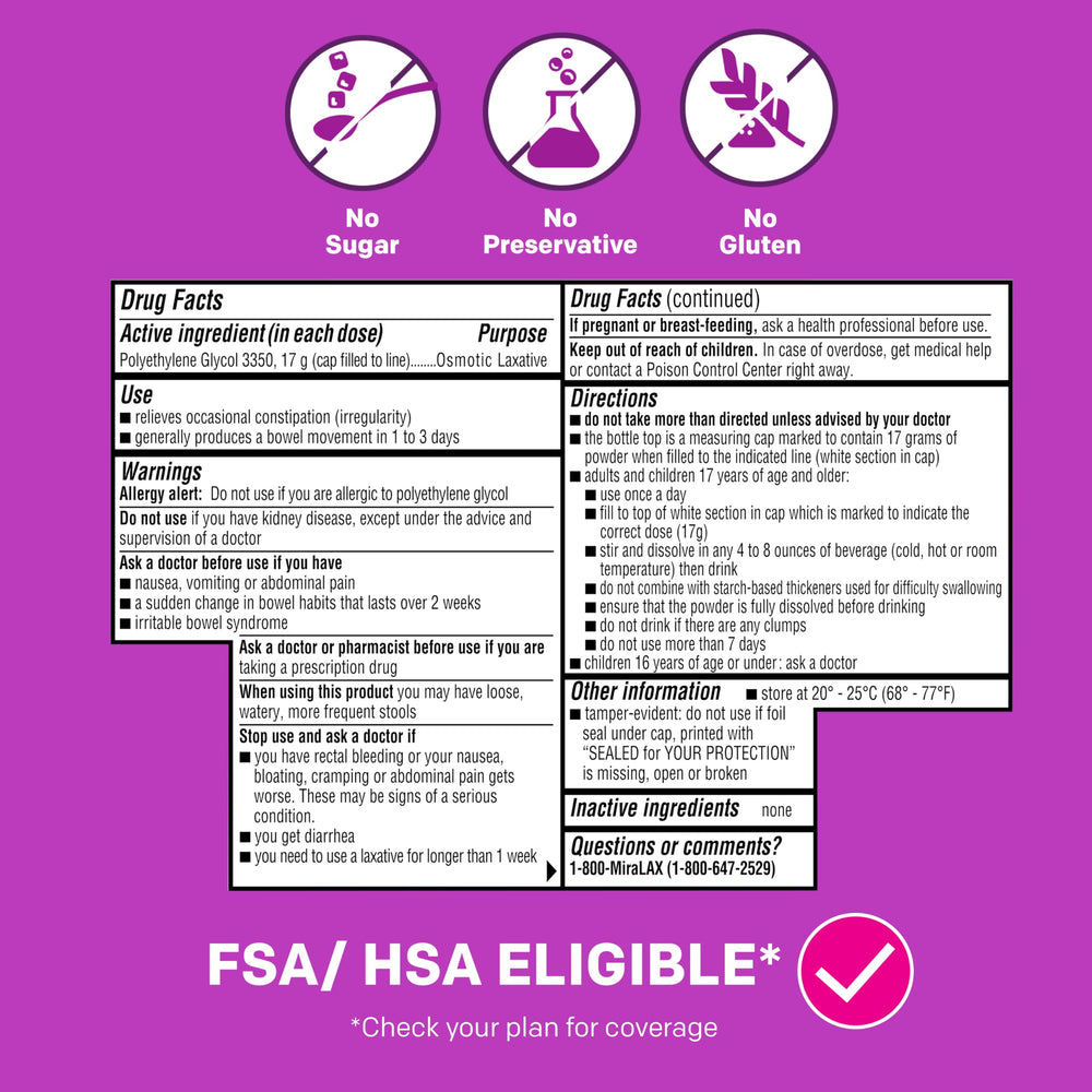 MiraLAX 7-dose box showing convenient packaging.