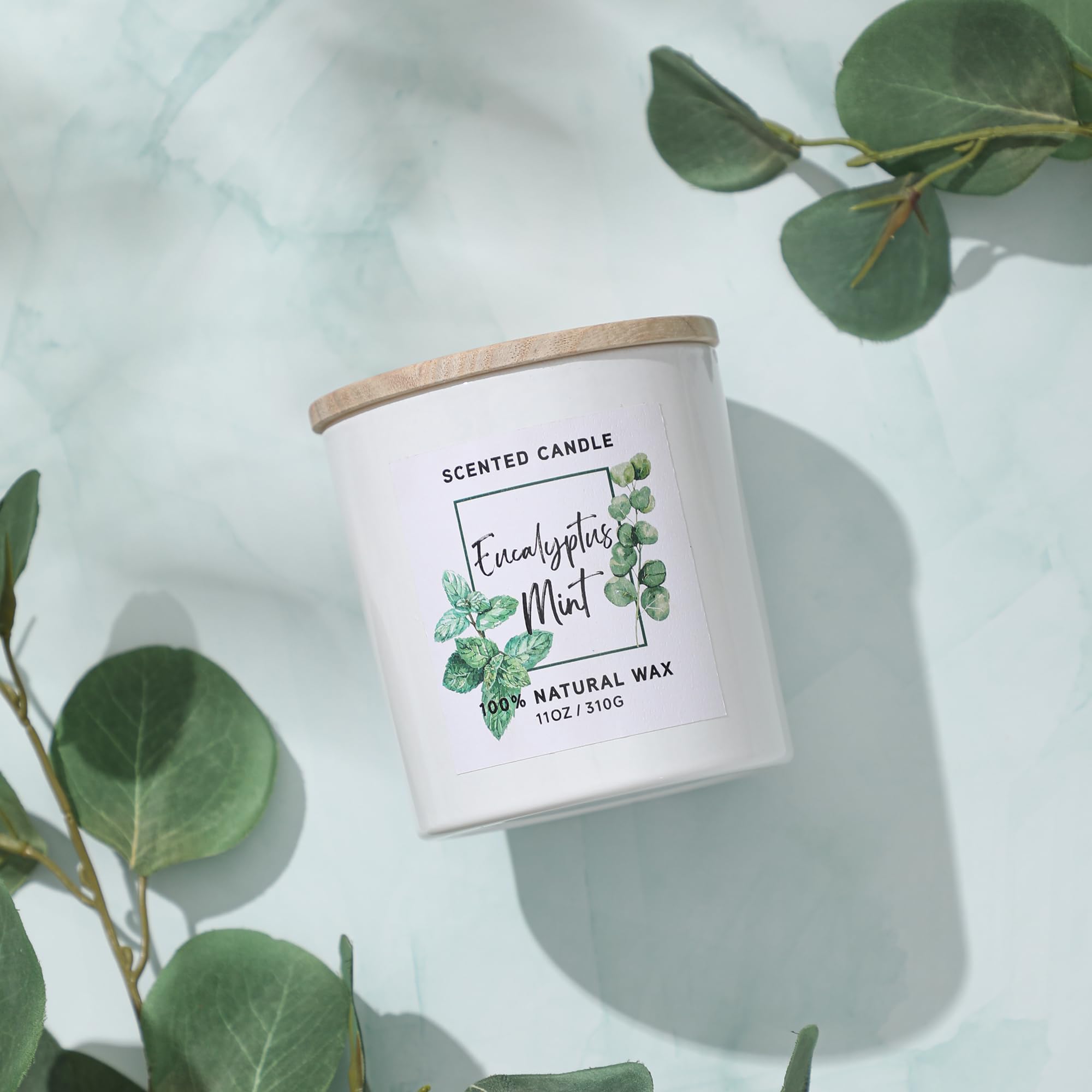 MIRASCENTS eucalyptus-mint candle fragrance-diffusion suggests refreshing room ambience.