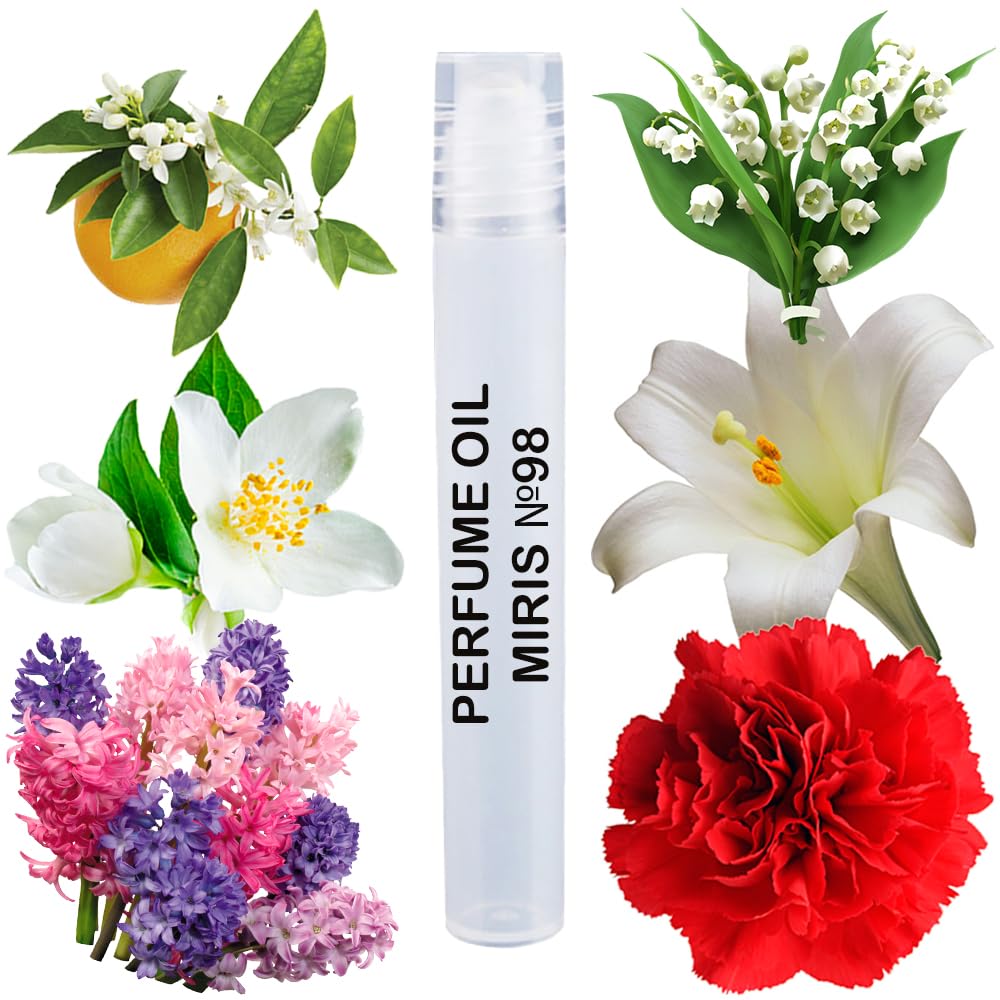Front view of MIRIS No. 98 perfume oil roll-on bottle