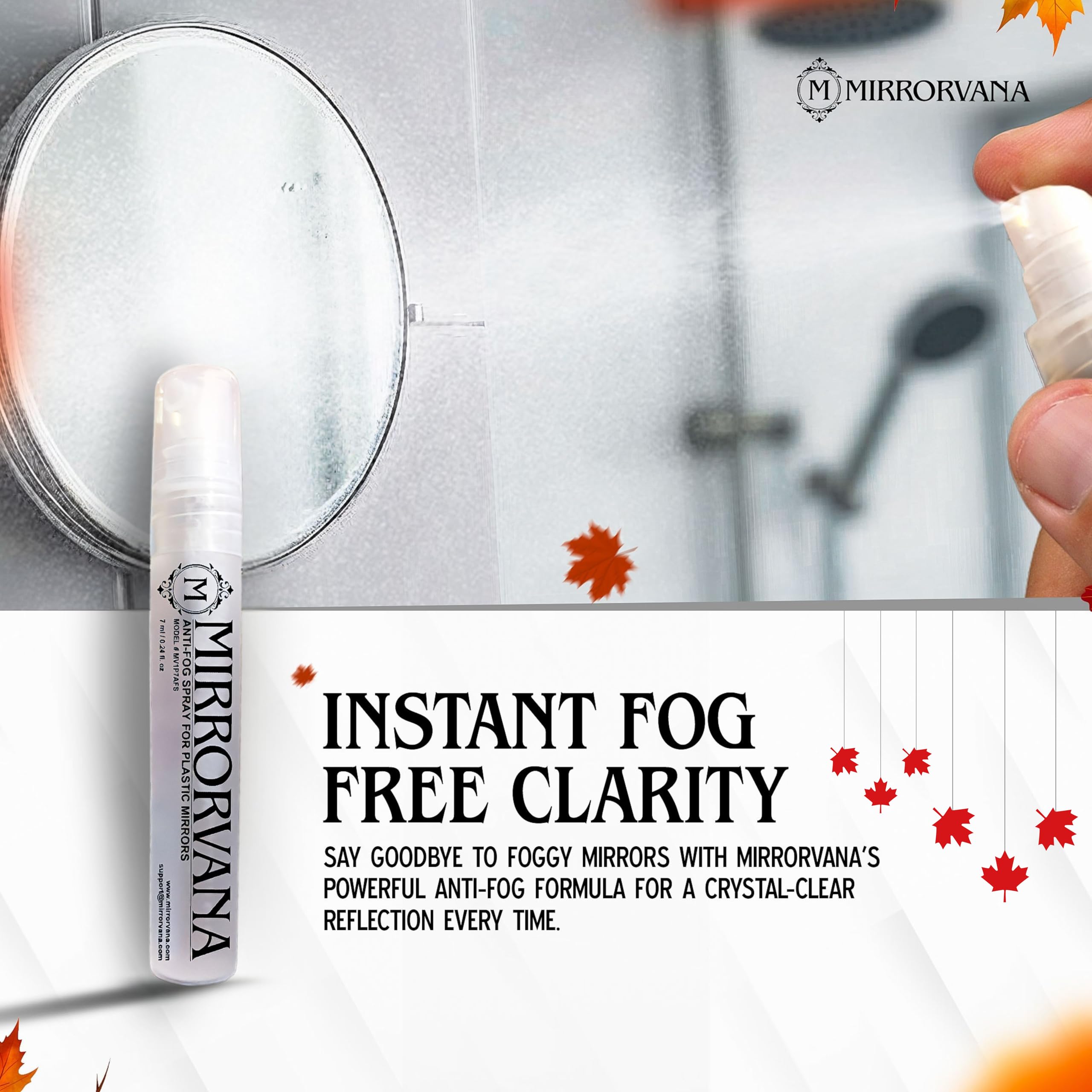 Shower mirror fog-free after using MIRRORVANA anti fog spray