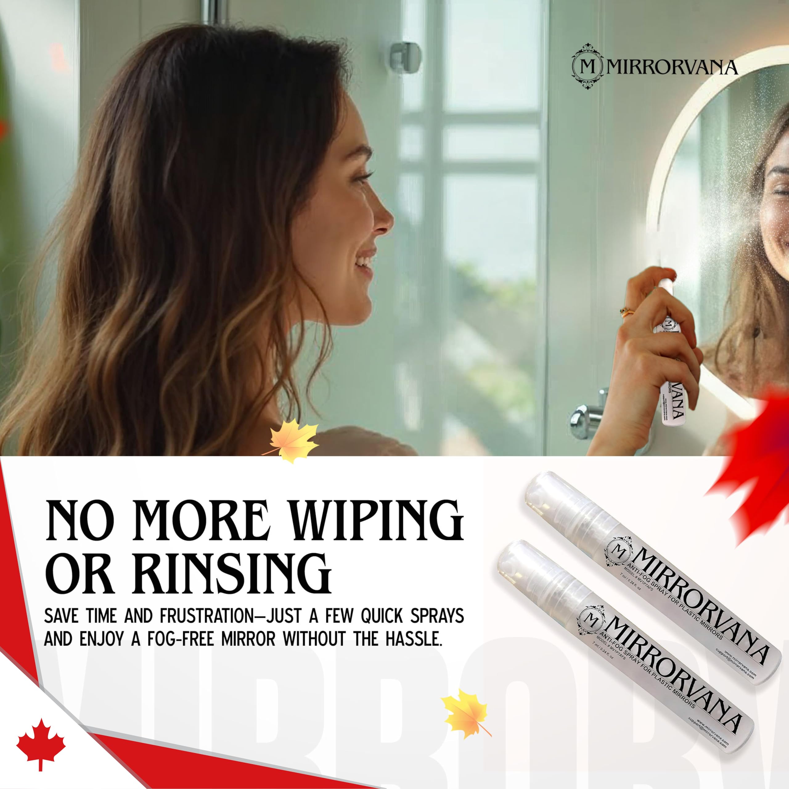 Person shaving with fog-free bathroom mirror