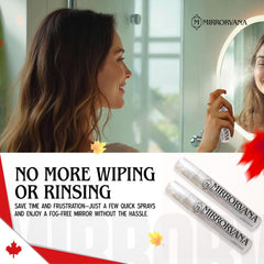 Person shaving with fog-free bathroom mirror