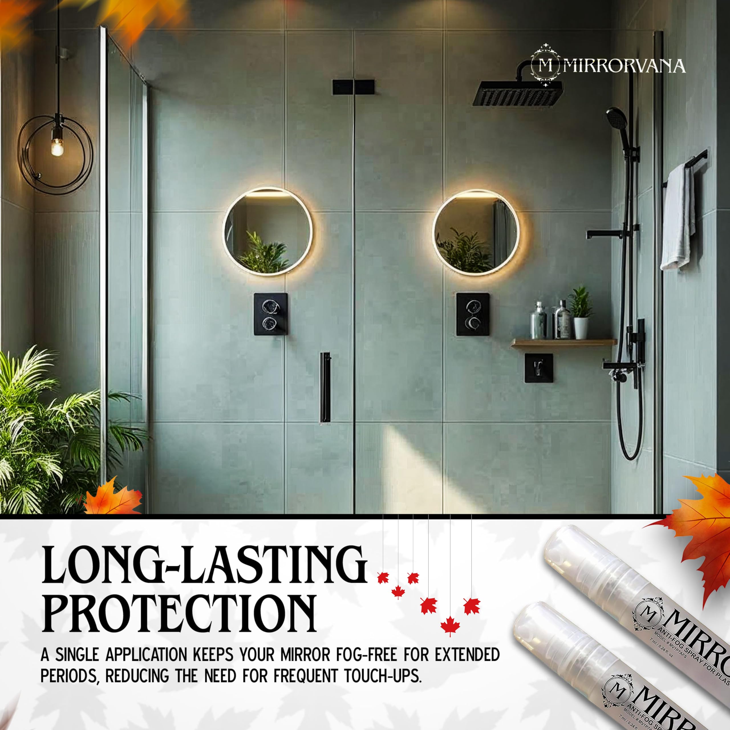 Crystal-clear reflection on shower mirror after treatment